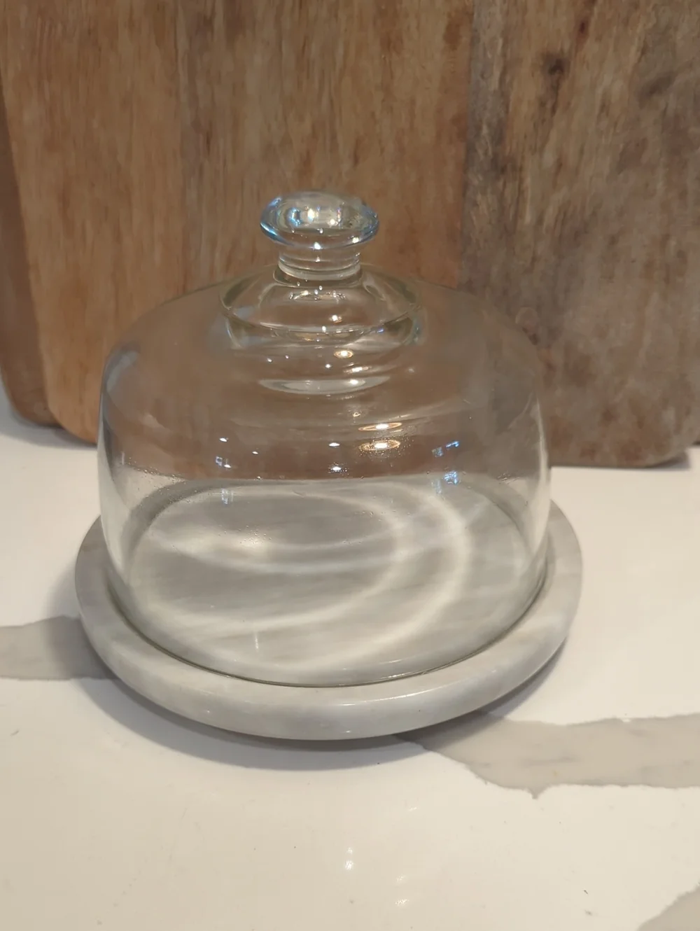 Dutch Garden Grey Marble & Glass Cloche Cheese Dome Keeper Tray Platter Server